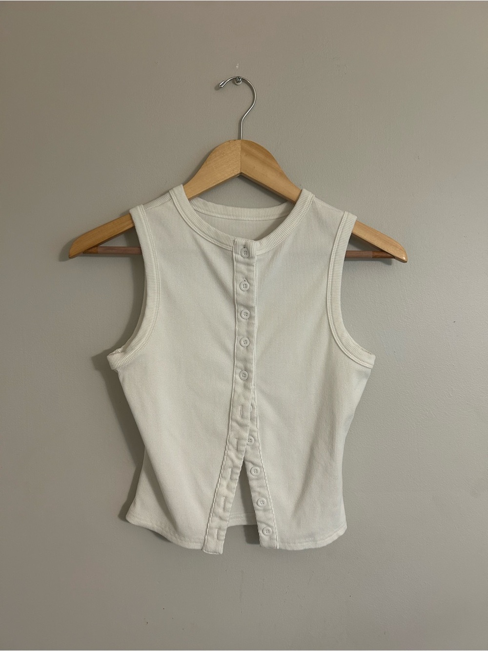 Button-Front Ribbed Muscle Tank - White